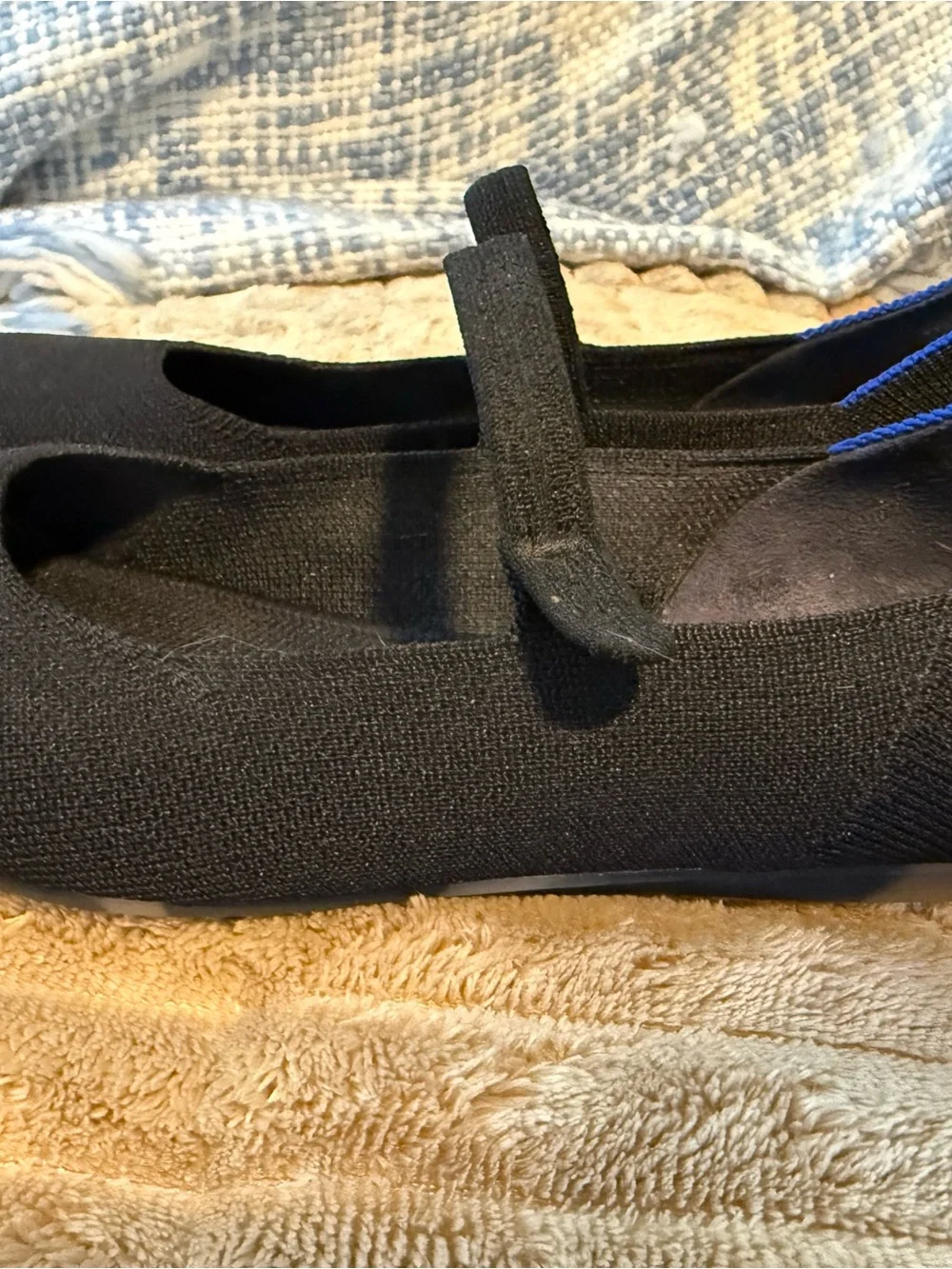 Rothy's Black Knit Mary Jane Flats with Blue Accent